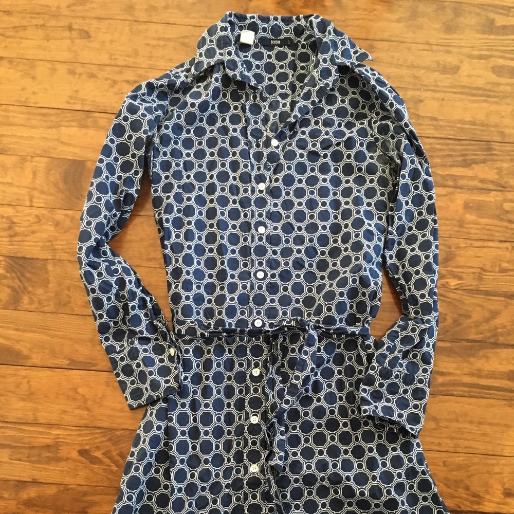 Benson - Cobb Studios Navy Blue Geometric Long Sleeve Dress